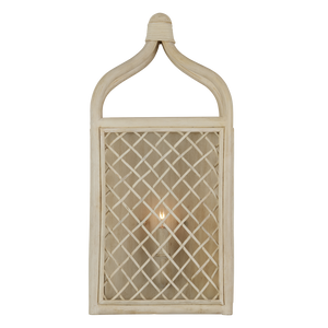 Wanstead Ivory Wall Sconce - Handcrafted Rattan Lantern with Antique Pearl Finish for Coastal Decor