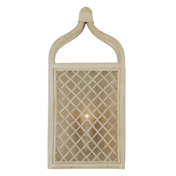Wanstead Ivory Wall Sconce - Handcrafted Rattan Lantern with Antique Pearl Finish for Coastal Decor