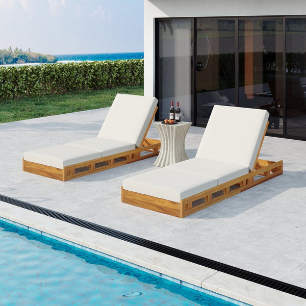 English Elm Christopher Knight Home® - Lounge Chaise Set - Solid Acacia Wood With Water-Resistant Cream Cushion For Ultimate Comfort & Style N770P272405T_N770P208317C