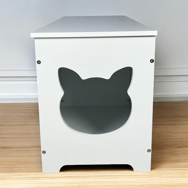 English Elm 39.4" Modern Top-Open Cat Litter Box Enclosure Cabinet, Dog-Proof Hideaway, Storage End Table White W1412P176880