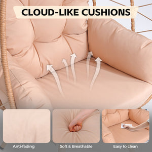 English Elm Oversized Swivel Rattan Egg Chair with Plush Cushions for Patio or Indoor Lounging T5880P501004