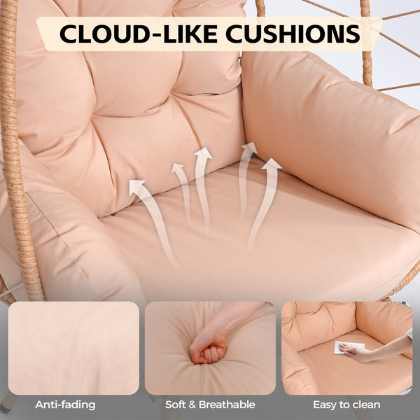 English Elm Oversized Swivel Rattan Egg Chair with Plush Cushions for Patio or Indoor Lounging T5880P501004