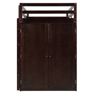English Elm Twin Loft Bed with Built-in Desk Wardrobe and Drawers Solid Pine Space Saver Espresso LT000301AAP-2