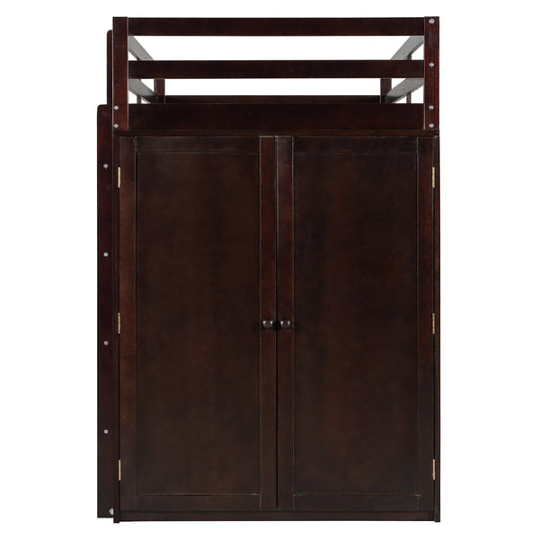 English Elm Twin Loft Bed with Built-in Desk Wardrobe and Drawers Solid Pine Space Saver Espresso LT000301AAP-2