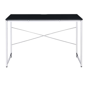 English Elm Black Vanity Desk with Chrome Frame and X-Shape Crossbar — Stylish Makeup Table, Durable MDF Surface B062P186421
