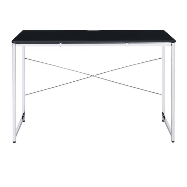 English Elm Black Vanity Desk with Chrome Frame and X-Shape Crossbar — Stylish Makeup Table, Durable MDF Surface B062P186421