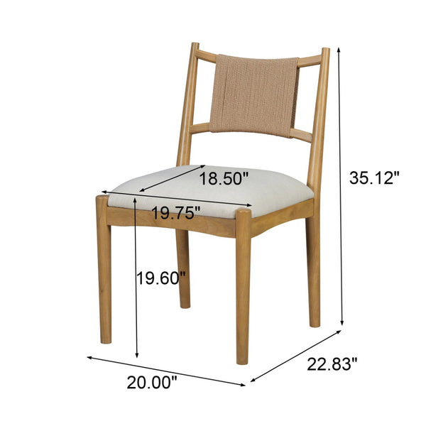 English Elm Upholstered Linen Dining Chairs Set of 2 Rubberwood Mid-century Woven Paper Rope Back Beige,Light Brown,Natural N776P385751B