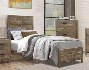 English Elm Weathered pine full bed with modern linear headboard and rustic faux wood veneer for cozy charm Brown Mix 45 L x 36.5 W x 5.25 H B011S01798