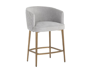 Sunpan Cornella Counter Stool - Elegant Modern Design with Antique Brass Frame and Chic Diamond Stitching Polo Club Stone