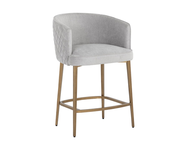 Sunpan Cornella Counter Stool - Elegant Modern Design with Antique Brass Frame and Chic Diamond Stitching Polo Club Stone