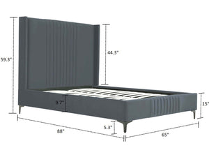 English Elm Promenade Upholstered Velvet Queen Bed - Luxurious Gray Design With Sturdy Support & Easy Assembly B365S00049-GIGA