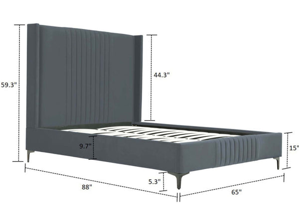English Elm Promenade Upholstered Velvet Queen Bed - Luxurious Gray Design With Sturdy Support & Easy Assembly B365S00049-GIGA
