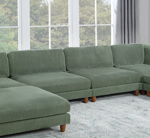 English Elm Living Room Modular Armless Chair Sage Corduroy Upholstery Wood Legs Contemporary Seating B011P486883
