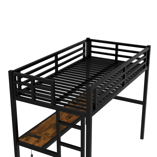 English Elm Metal Twin Xl Loft Bed With Built-In Desk, Power Outlet & Led Lights - Space-Saving Design! W1580P368410