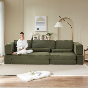 English Elm Large Modular Corduroy Sectional Sofa Configurable Seating for Family Living Rooms Army Green W3396S00056