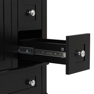 English Elm 24-inch Matte Bathroom Vanity Rubberwood Cabinet with Ceramic Sink and Soft-close Drawers Black N729P377516B