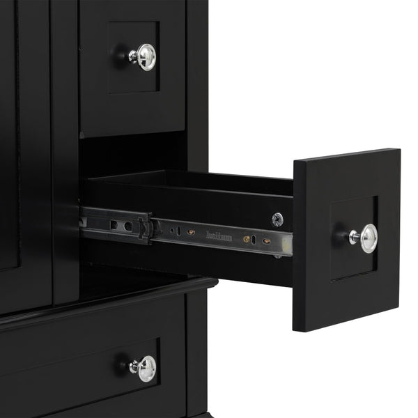 English Elm 24-inch Matte Bathroom Vanity Rubberwood Cabinet with Ceramic Sink and Soft-close Drawers Black N729P377516B