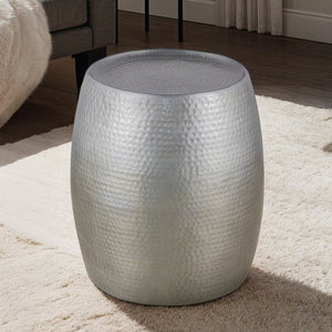 English Elm ET501 Hand-Hammered Drum End Table 21" Height — Textured Aluminum Accent Nightstand with Luxe Finish Silver B009P298419