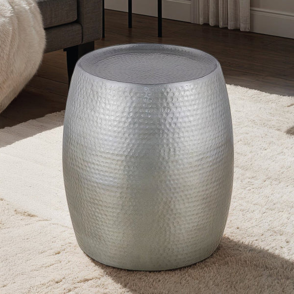 English Elm ET501 Hand-Hammered Drum End Table 21" Height — Textured Aluminum Accent Nightstand with Luxe Finish Silver B009P298419