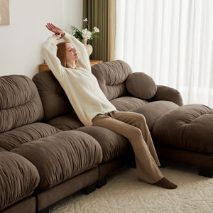 English Elm Pleated Chenille Two Seater Modular Sofa with Curved Armrests and Ergonomic Foam Cushions Brown W5656S00055