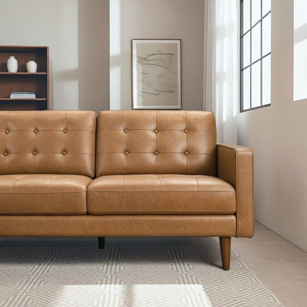 English Elm Lucco Top-grain Leather Sectional with Chaise Mid-century Tufted Living Room Sofa B183S00217