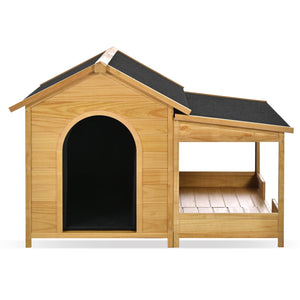 English Elm 60.2" Insulated Outdoor Dog House with Porch & Asphalt Roof, Elevated Pine Kennel for Dogs up to 120 lbs N704G201612A