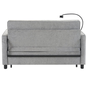 English Elm 56.9" Loveseat Sofa Bed with Chenille Upholstery, USB Ports, Phone Holder, Side Pockets, Reclining Backrest Grey N719P208853E