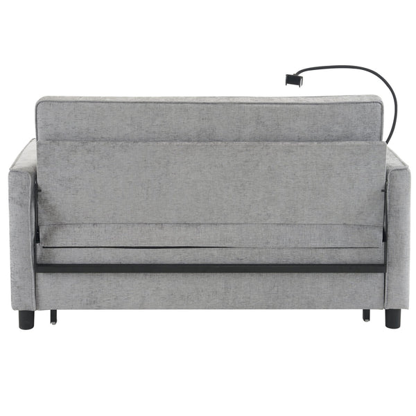 English Elm 56.9" Loveseat Sofa Bed with Chenille Upholstery, USB Ports, Phone Holder, Side Pockets, Reclining Backrest Grey N719P208853E