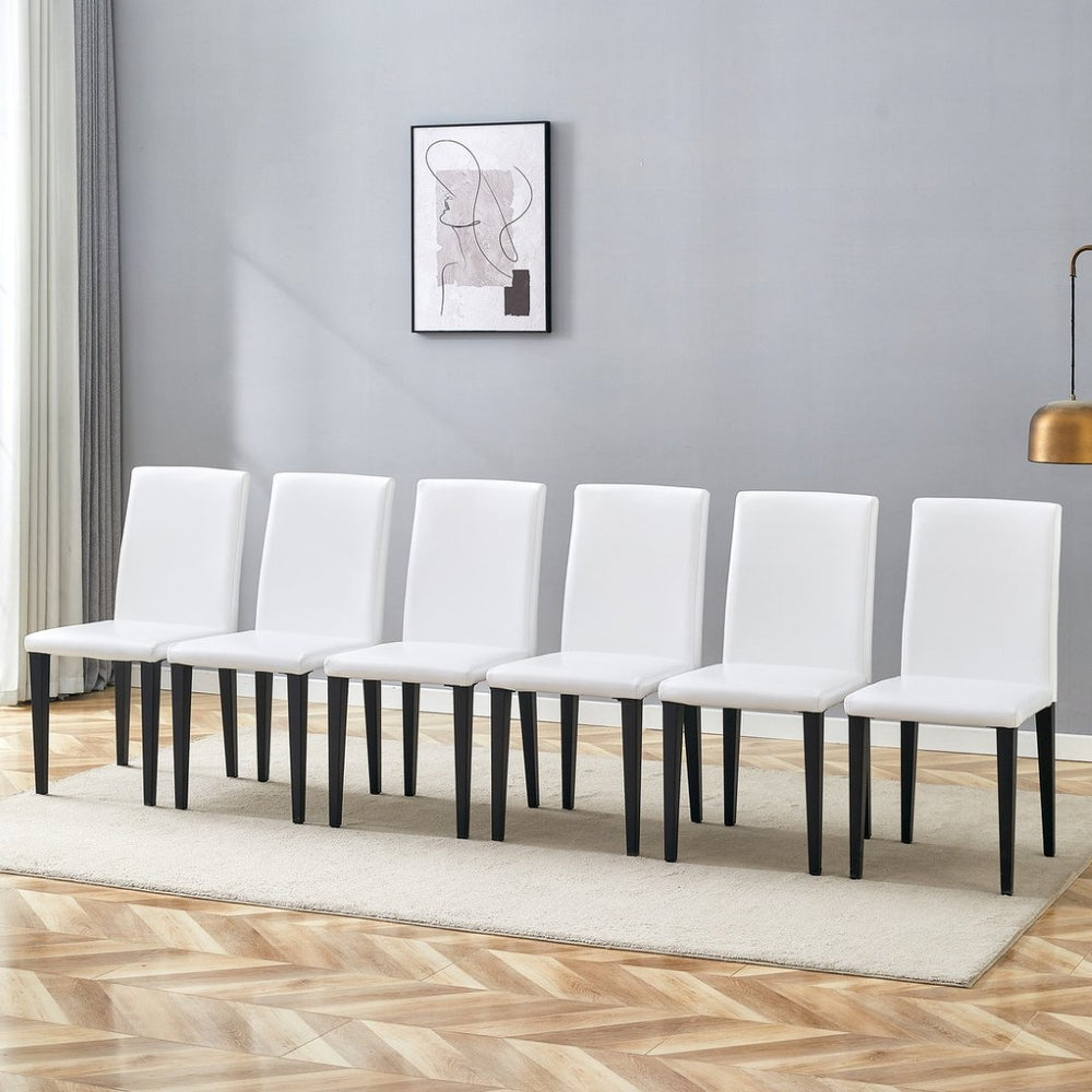 English Elm White Pu Leather Dining Chair with Ergonomic Back and Black Metal Base for Modern Interiors W1151S04615