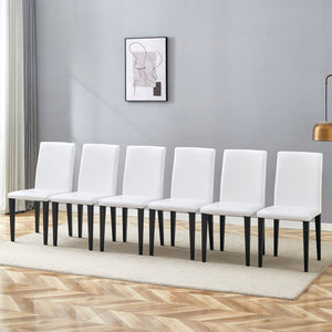 English Elm White Pu Leather Dining Chair with Ergonomic Back and Black Metal Base for Modern Interiors W1151S04615