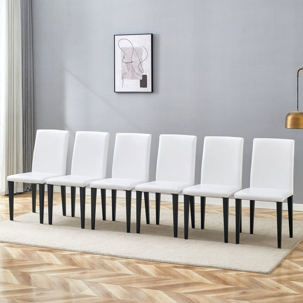 English Elm White Pu Leather Dining Chair with Ergonomic Back and Black Metal Base for Modern Interiors W1151S04615