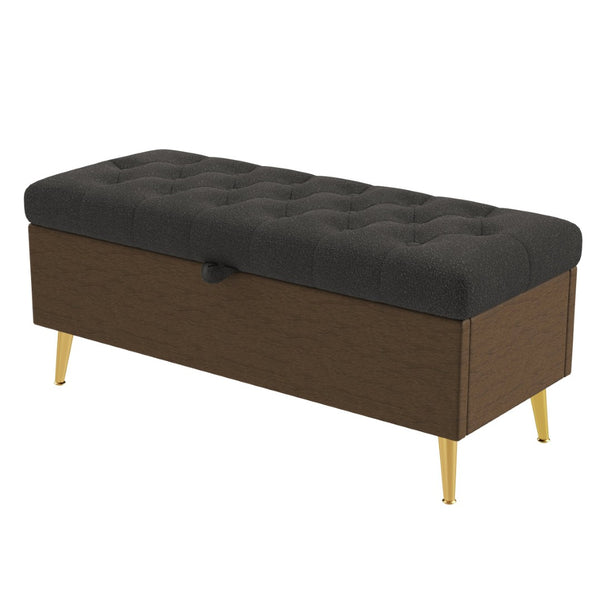 English Elm Modern Boucle Tufted Storage Ottoman Bench with Gold Legs for Bedroom or Entryway Grey N719P305620E