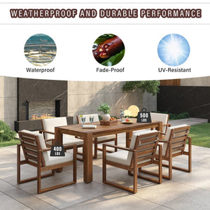 English Elm Trexm Acacia Wood Outdoor Dining Set Seats Six with Umbrella Hole Rustic Patio Beige,Mocha TM000019AAP