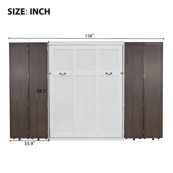 English Elm Queen Murphy Wall Bed with Hydraulic Lift and Push Pull Cabinet Storage Unit Espresso LP000381AAP