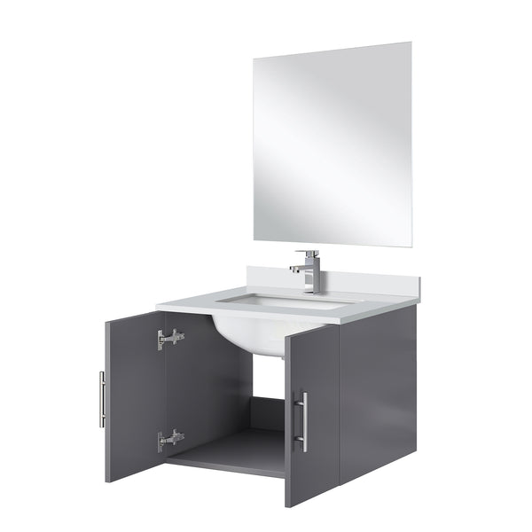 English Elm Dark Grey Single Bath Vanity Set With White Quartz Countertop, Mirror, And Faucet - Modern Elegance B2731S01296