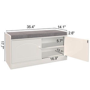 English Elm Shoe Storage Bench with Cushion and 2-Door Cabinet, Ventilated, Adjustable Shelves, 300lb Seat W760P206351