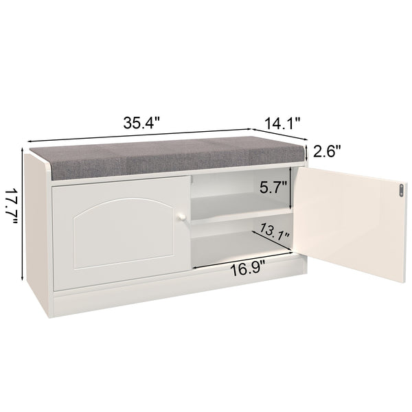 English Elm Shoe Storage Bench with Cushion and 2-Door Cabinet, Ventilated, Adjustable Shelves, 300lb Seat W760P206351