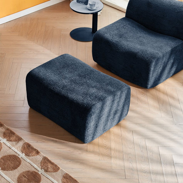 English Elm Ultra-Comfortable Velvet Compressed Foam Sofa Chair with Ottoman and Pillow — Space-Saving Lounge Solution Blue W1765P342024
