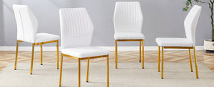 English Elm Luxury Dining Chair Set Of 6 - White Pu Upholstered Chairs With Gold Metal Legs For Elegant Spaces W1151P282699