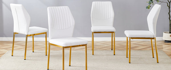English Elm Luxury White Pu Dining Chair Set Of 4 - Modern High Resilience Seating With Gold Metal Legs & Style W1151P282689