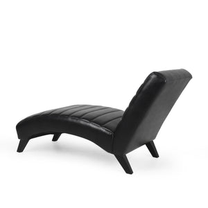 English Elm Christopher Knight Home® - FINLAY Curved PU Chaise Lounge with Birch Legs — Ergonomic Faux Leather Seat for Modern Comfort and Style Black 43.5 L x 26.5 W x 14.5 H 70507.00MDNT