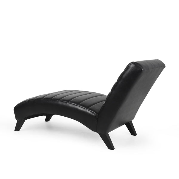 English Elm Christopher Knight Home® - FINLAY Curved PU Chaise Lounge with Birch Legs — Ergonomic Faux Leather Seat for Modern Comfort and Style Black 43.5 L x 26.5 W x 14.5 H 70507.00MDNT