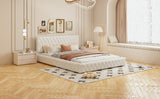 English Elm Queen Size Upholstered Bed With Tufted Headboard, Modern Velvet Platform Bed , No Box Spring Required, White