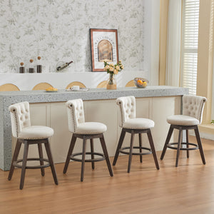 English Elm 26" Velvet Swivel Counter Stools Set of 2 with Tufted Back, Foam Cushion & Solid Wood Legs Beige W1143P362518