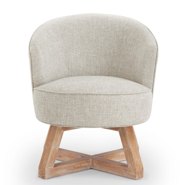 English Elm Swivel chair with solid rubberwood cross base, 360° smooth rotation, ergonomic linen upholstery for home comfort Light Gray W2186P166256