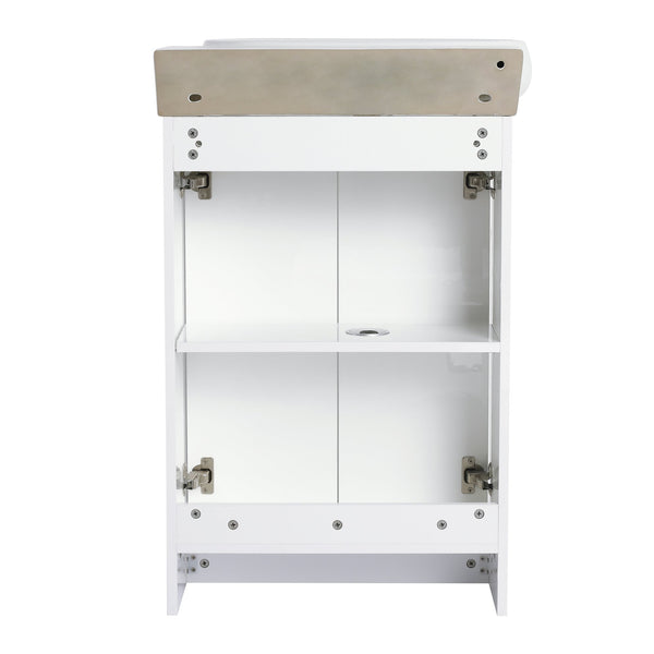 English Elm 23" Freestanding Bathroom Vanity with Ceramic Vessel Sink, Soft-Close Doors, Adjustable Shelf Storage Glossy White W999P206105