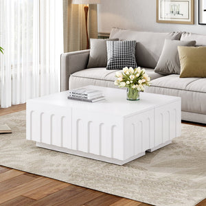 English Elm ON-TREND Elegant Arched TV Stand & Convertible Coffee Table with 4 Drawers Spacious Storage and Durable MDF Finish White N721P329091K