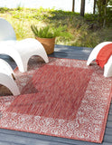 Unique Loom Outdoor Border Floral Border Machine Made Floral Rug Rust Red, Ivory 5' 3" x 8' 0"