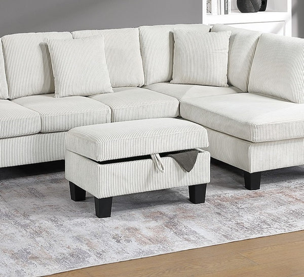 English Elm 3pc Corduroy Sectional Sofa Set with RAF Chaise, Storage Ottoman & Accent Pillows for Cozy Living Beige 30 L x 20 W x 14 H B011S01764