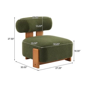 English Elm 27.25" Boucle Lounge Chair Solid Wood Frame Rolled Back Sculptural Living Room Accent N767P354792G